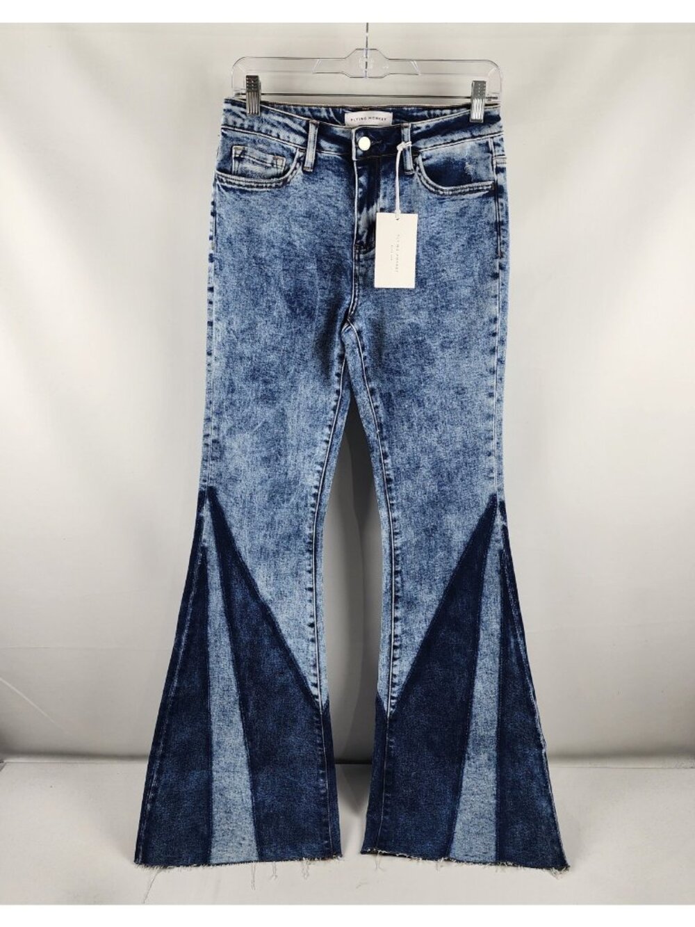 Flying Monkey Jeans Womens 27x34 Black Blue Label High Rise Acid Wash Flare NWT